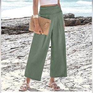 Jones New York, 2XL Sage Green Wide-Leg Pull-on Shirred Waist Relaxed-fit Pants